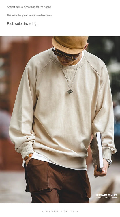 Maden-Hoodies grandes vintage masculino, moletom solto de algodão, monocromático, espesso, moletons quentes, casual, tricô, roupas masculinas