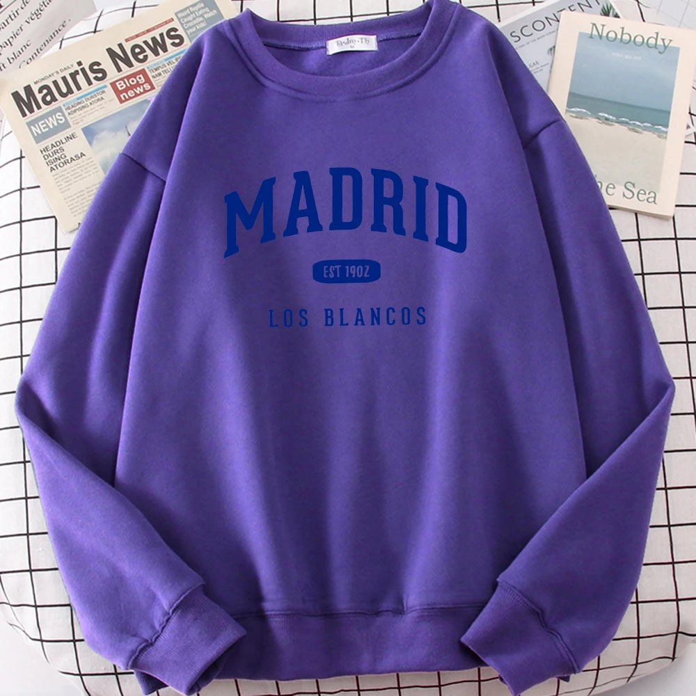 Espanha madrid est 1902 los blancos impressão dos homens com capuz roupas oversize crewneck agasalho solto pulôver masculino streetwear