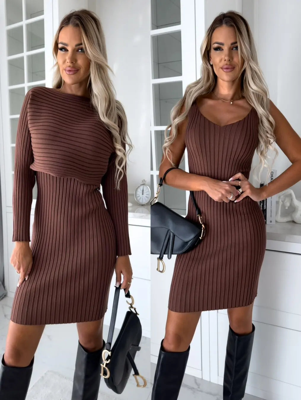 New fashionable and casual sexy suit for women in autumn, with a long sleeved top and camisole skirt