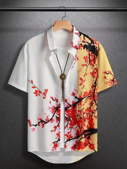 Novo havaiano primavera verão moda casual rua viagem andando praia ameixa impresso manga curta botão camisa