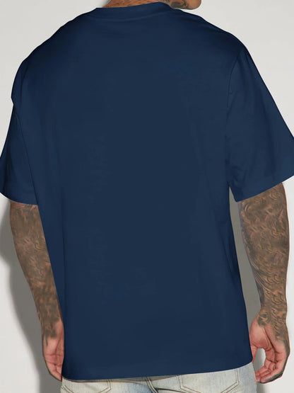 Verão masculino 100% algodão moda casual solto poliéster astronauta planeta padrão impresso em torno do pescoço manga curta camiseta topo