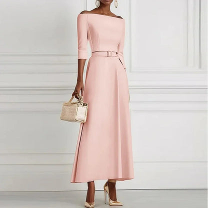 Vestidos de festa elegantes para mulheres um ombro meia manga cintura alta a linha vestido longo feminino vestido de escritório branco