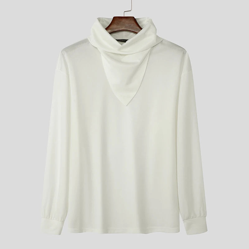 Moda estilo casual topos incerun novo masculino pilha colarinho design hoodies bonito masculino sólido manga comprida pulôver moletom 2024