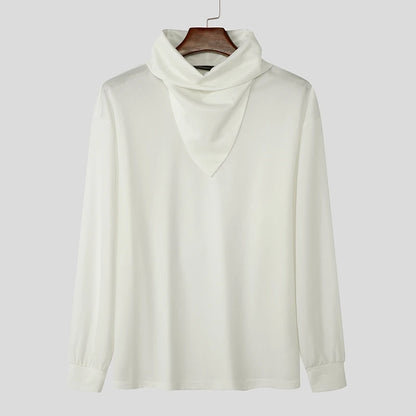 Moda estilo casual topos incerun novo masculino pilha colarinho design hoodies bonito masculino sólido manga comprida pulôver moletom 2024