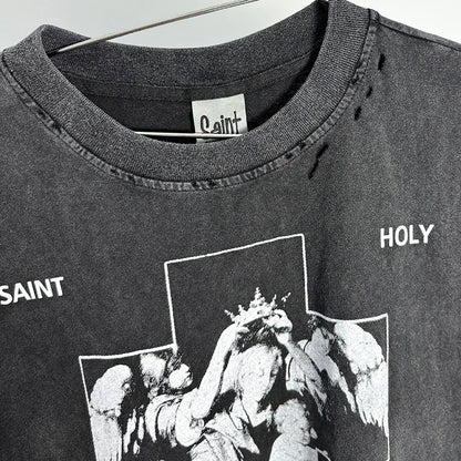 Crânio vermelho impressão de dedo buraco danificado saint tanque t das mulheres dos homens streetwear colete de grandes dimensões vintage washe preto sem mangas t camisa