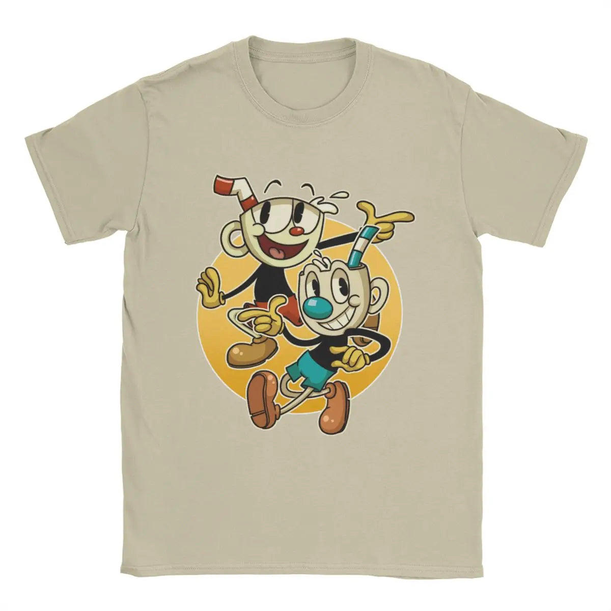 Cuphead & mugman retro jogos camisetas masculinas engraçado camiseta de manga curta o pescoço t-shirts algodão roupas tamanhos grandes