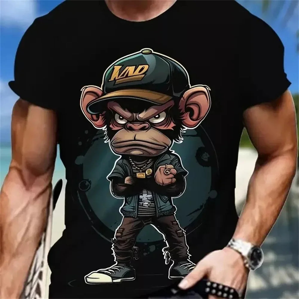 Hip hop macaco padrão impressão camisetas o-pescoço manga curta camiseta roupas de grife dos homens macaco impressão roupas masculinas designer camisetas