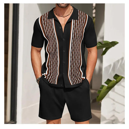 Conjunto de duas peças de seda gelo masculino manga curta, terno casual de negócios, roupa masculina, ginástica, alta qualidade, verão