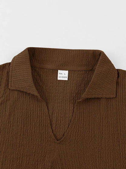 Moda verão roupas texturizadas para homens casual respirável camisa e calças duas peças define lazer masculino ternos de cor sólida