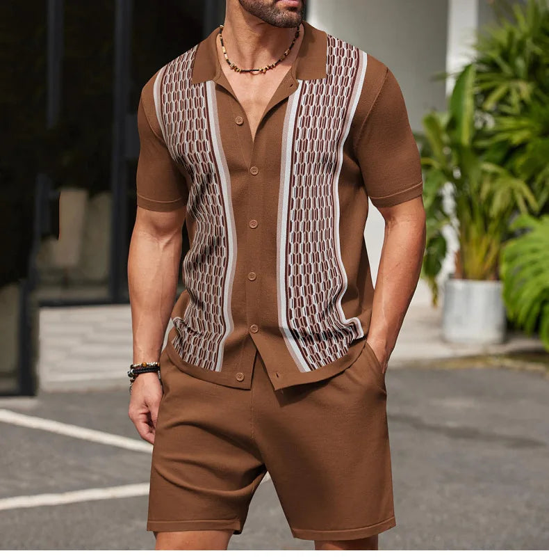 Conjunto de duas peças de seda gelo masculino manga curta, terno casual de negócios, roupa masculina, ginástica, alta qualidade, verão