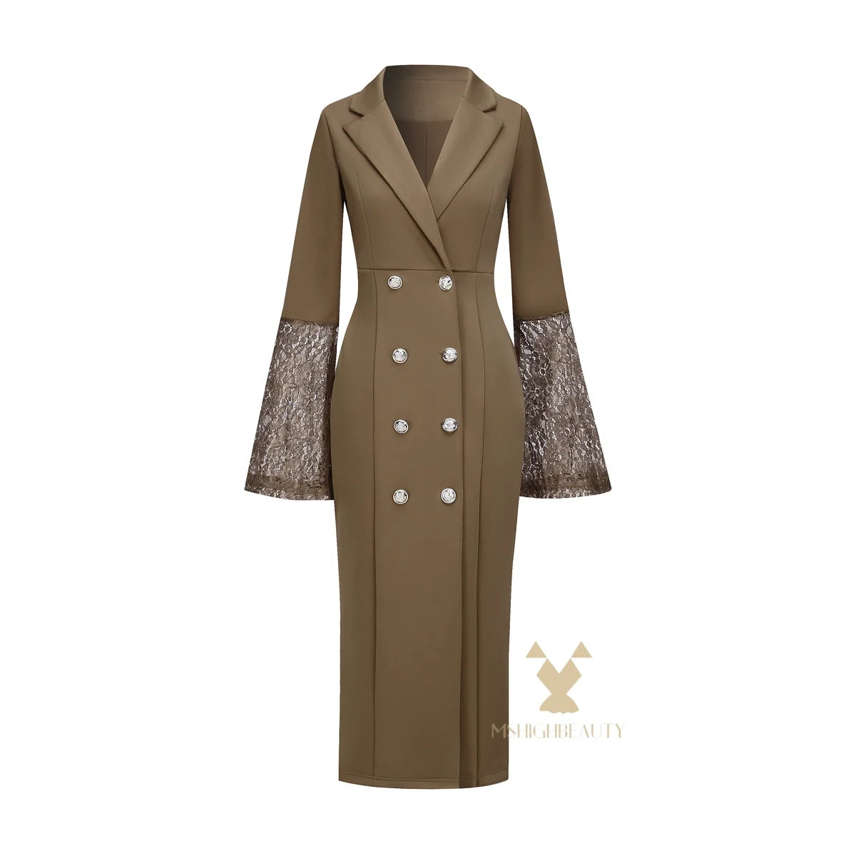 Vestido blazer real feminino manga comprida renda sino punhos duplo breasted com cinto bodycon midi vestido para festa escritório