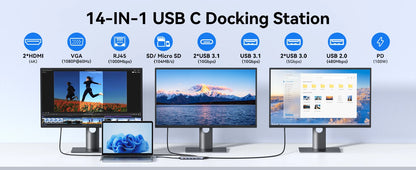 Mokan usb c hub tipo c 4k @ 60hz hdmi hub, vga 3usb 3.1 10gbps pd rj45 sd/tf docking station para macbook air pro acessórios para portátil