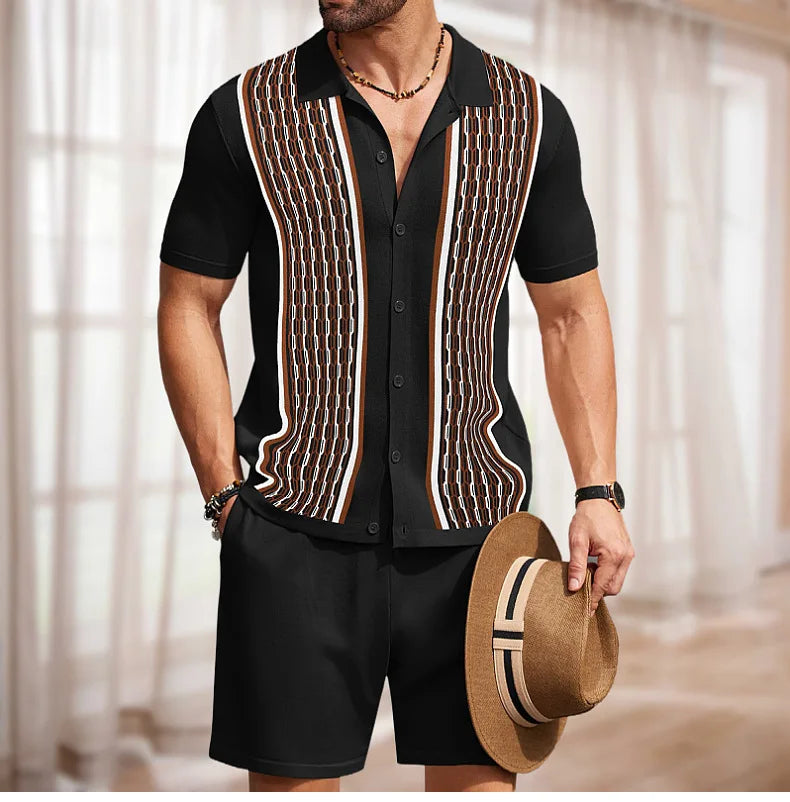 Conjunto de duas peças de seda gelo masculino manga curta, terno casual de negócios, roupa masculina, ginástica, alta qualidade, verão