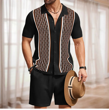 Conjunto de duas peças de seda gelo masculino manga curta, terno casual de negócios, roupa masculina, ginástica, alta qualidade, verão