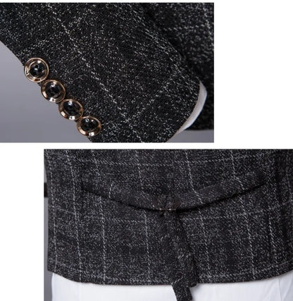 Roupa formal do noivo 3 peças (blazer + colete + calças) terno masculino moda negócios cavalheiro casamento casual xadrez algodão jaqueta de linho