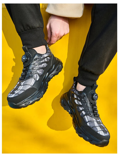 2025 botão rotativo sapatos de segurança homens anti esmagamento anti piercing sapatos de trabalho homens sapatos de dedo do pé de aço antiderrapante sapatos indestrutíveis