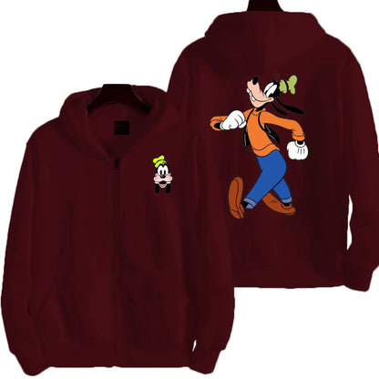 Goofy masculino impressão dos desenhos animados hoodie primavera outono feminino moletom de grandes dimensões com zíper novo casal rua moda casaco