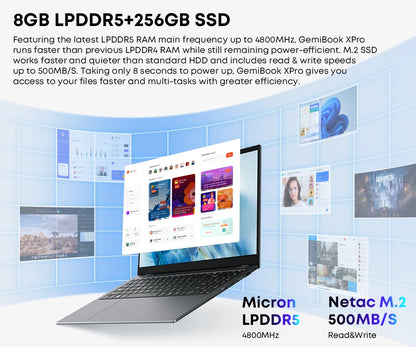 Chuwi gemibook plus laptop intel n100/n150 gráficos para 12a geração 15.6 "1920*1080p 16gb ram 512gb ssd com ventilador de refrigeração windows 11