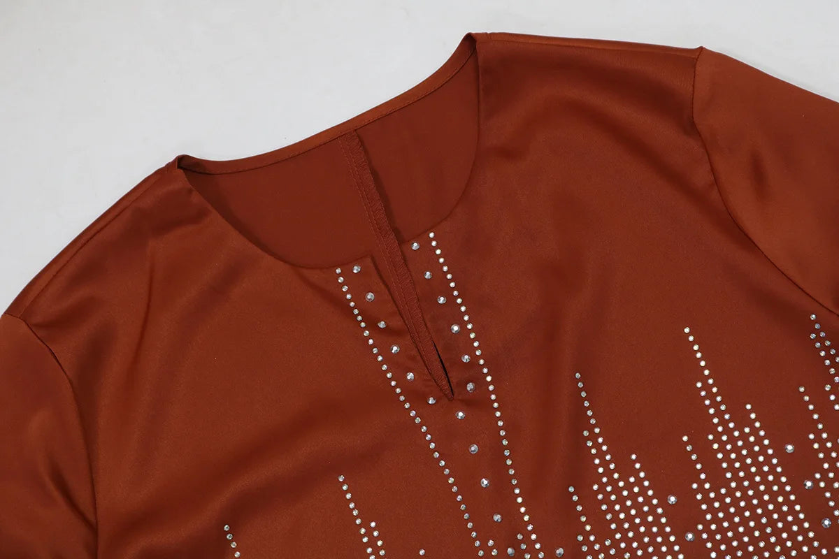 Vestido muçulmano de cetim para mulheres, Abaya Dubai, roupão de jantar, roupas diamantadas, moda