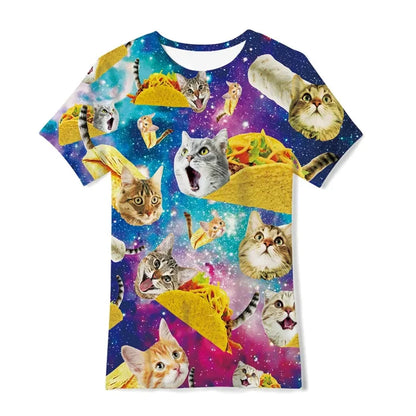 Verão 3d impressão gatos engraçados t camisa masculina galáxia gato gráfico manga curta personalidade casual o-pescoço rua em torno do pescoço camisetas roupas