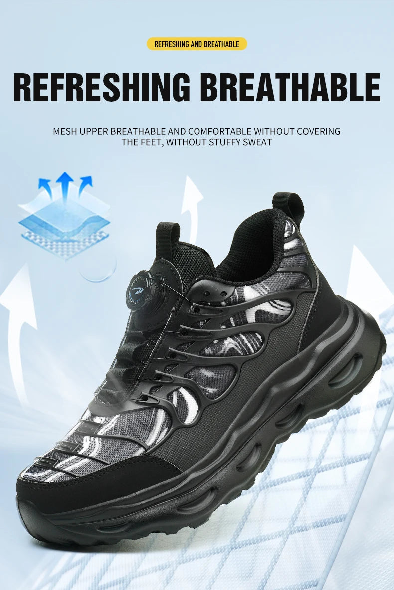 2025 botão rotativo sapatos de segurança homens anti esmagamento anti piercing sapatos de trabalho homens sapatos de dedo do pé de aço antiderrapante sapatos indestrutíveis