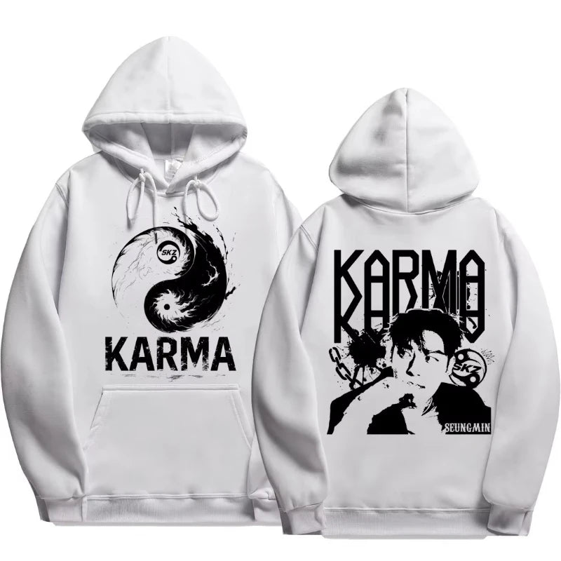 Quarto álbum de KPOP KARMA moletom com capuz masculino estampado FELIX HAN BANGCHAN CHANGBIN HYUNJIN LEE moda esportiva