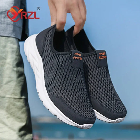 Yrzl tênis masculino malha respirável sapatos casuais ao ar livre antiderrapante tamanho grande mocassins andando leve masculino tênis