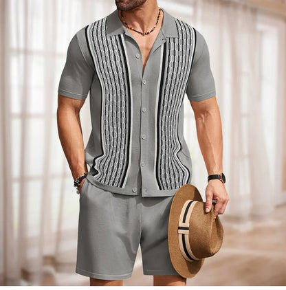 Conjunto de duas peças de seda gelo masculino manga curta, terno casual de negócios, roupa masculina, ginástica, alta qualidade, verão