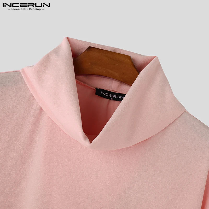 Moda estilo casual topos incerun novo masculino pilha colarinho design hoodies bonito masculino sólido manga comprida pulôver moletom 2024