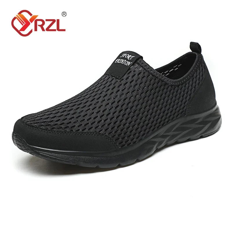 Yrzl tênis masculino malha respirável sapatos casuais ao ar livre antiderrapante tamanho grande mocassins andando leve masculino tênis