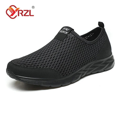 Yrzl tênis masculino malha respirável sapatos casuais ao ar livre antiderrapante tamanho grande mocassins andando leve masculino tênis