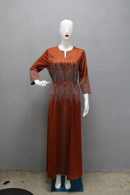 Vestido muçulmano de cetim para mulheres, Abaya Dubai, roupão de jantar, roupas diamantadas, moda