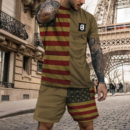 Verão novos conjuntos de listra de roupas esportivas masculinas de manga curta camiseta terno shorts de grandes dimensões esportes roupa de duas peças roupas masculinas