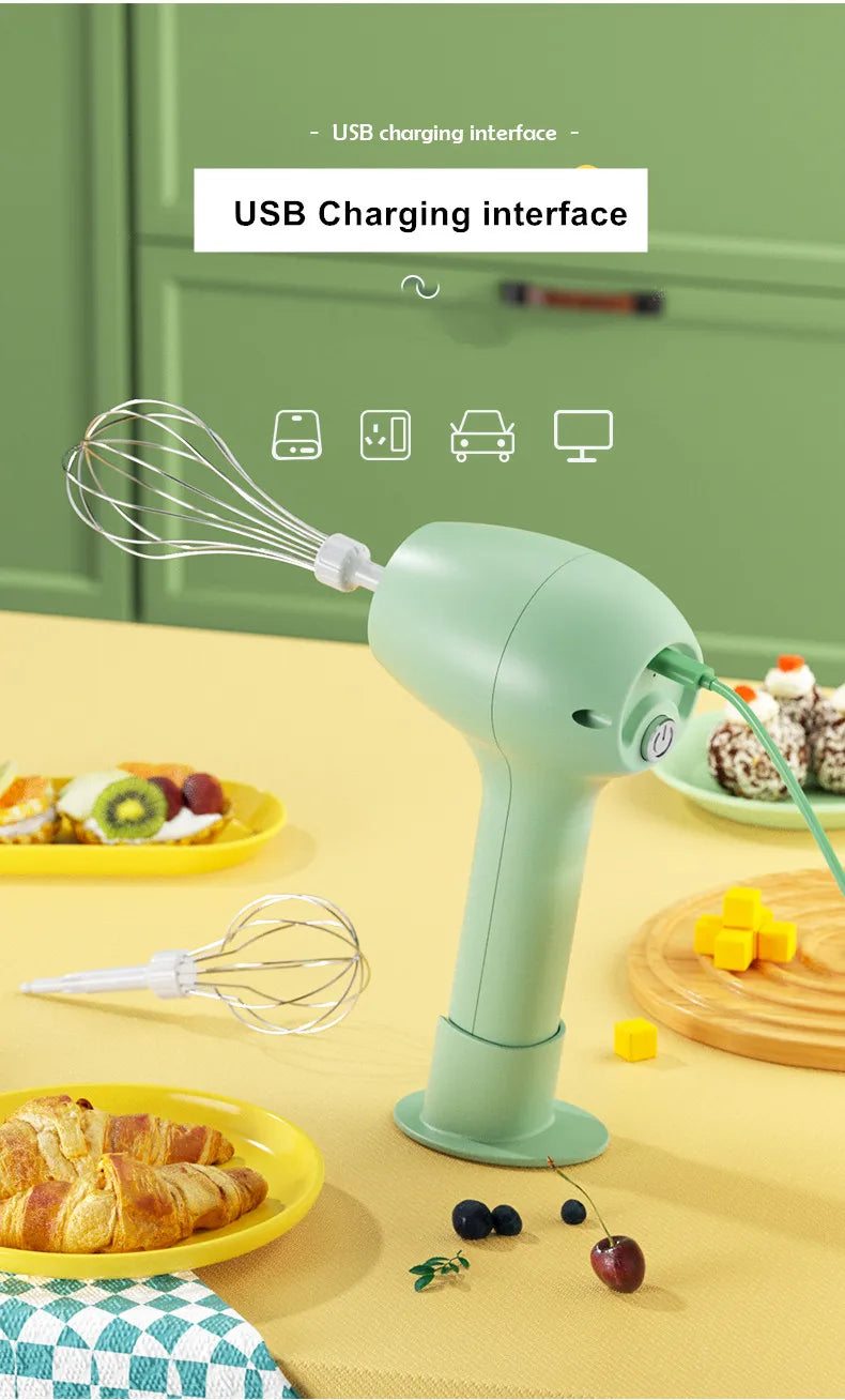 Batedor de ovos elétrico sem fio portátil mini multifuncional batedor de leite creme café misturador automático com base
