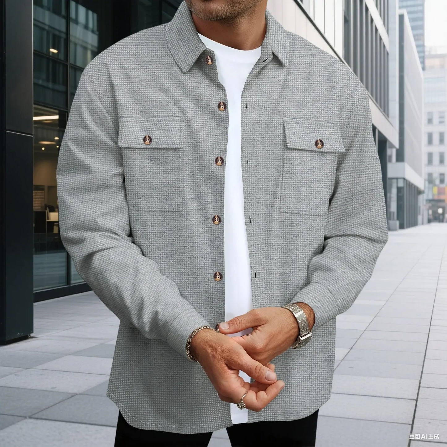 Jaqueta masculina de trabalho com verificação de waffle, jaqueta elegante com botão de lapela e calças compridas, confortável, respirável, casual, roupa de negócios, 1/2 peças