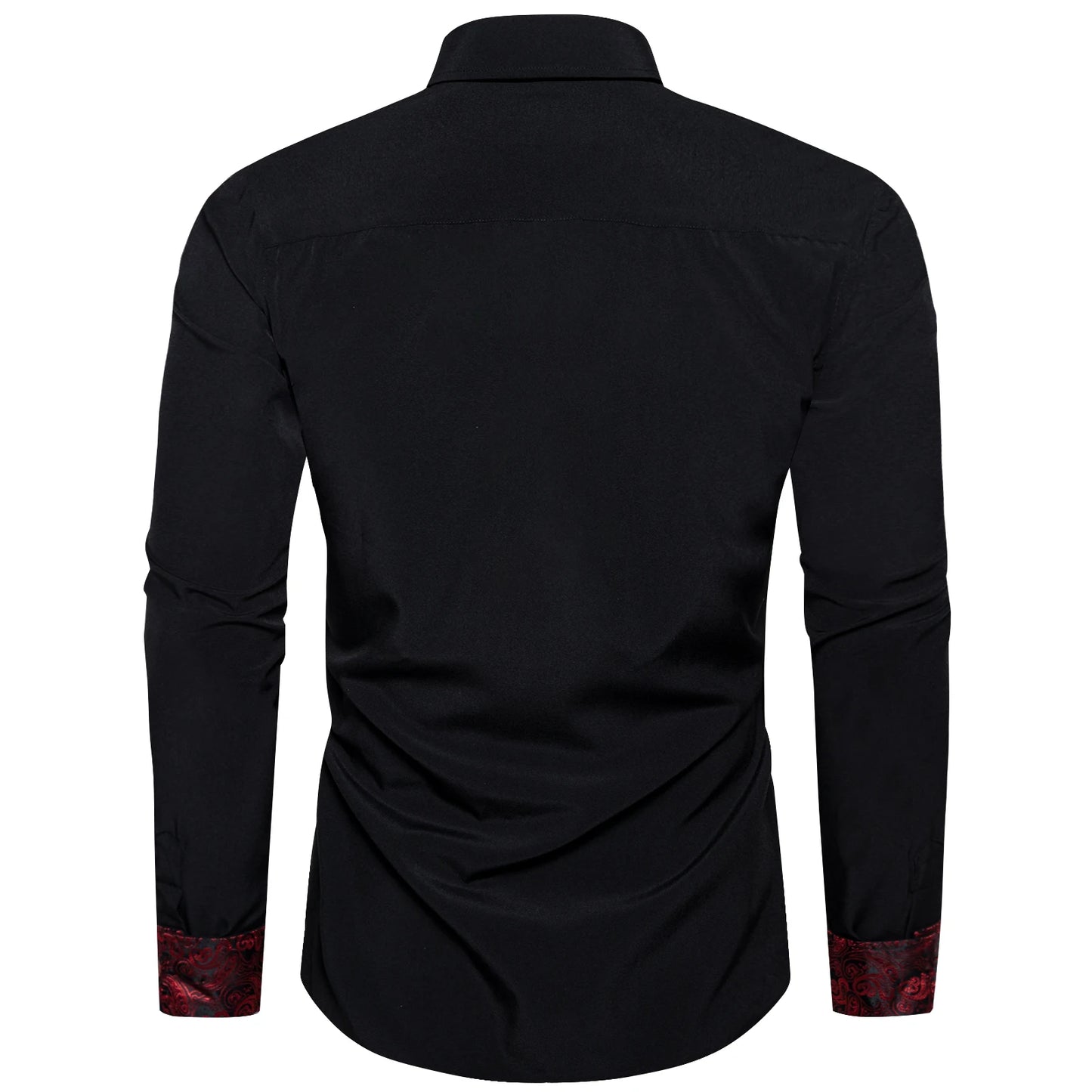 DiBanGu Camisa Masculina de Manga Longa Preto Sólido Vermelho Paisley Cor Contraste Moda Vestido Camisa para Homens Gola Botão para baixo Roupas Masculinas