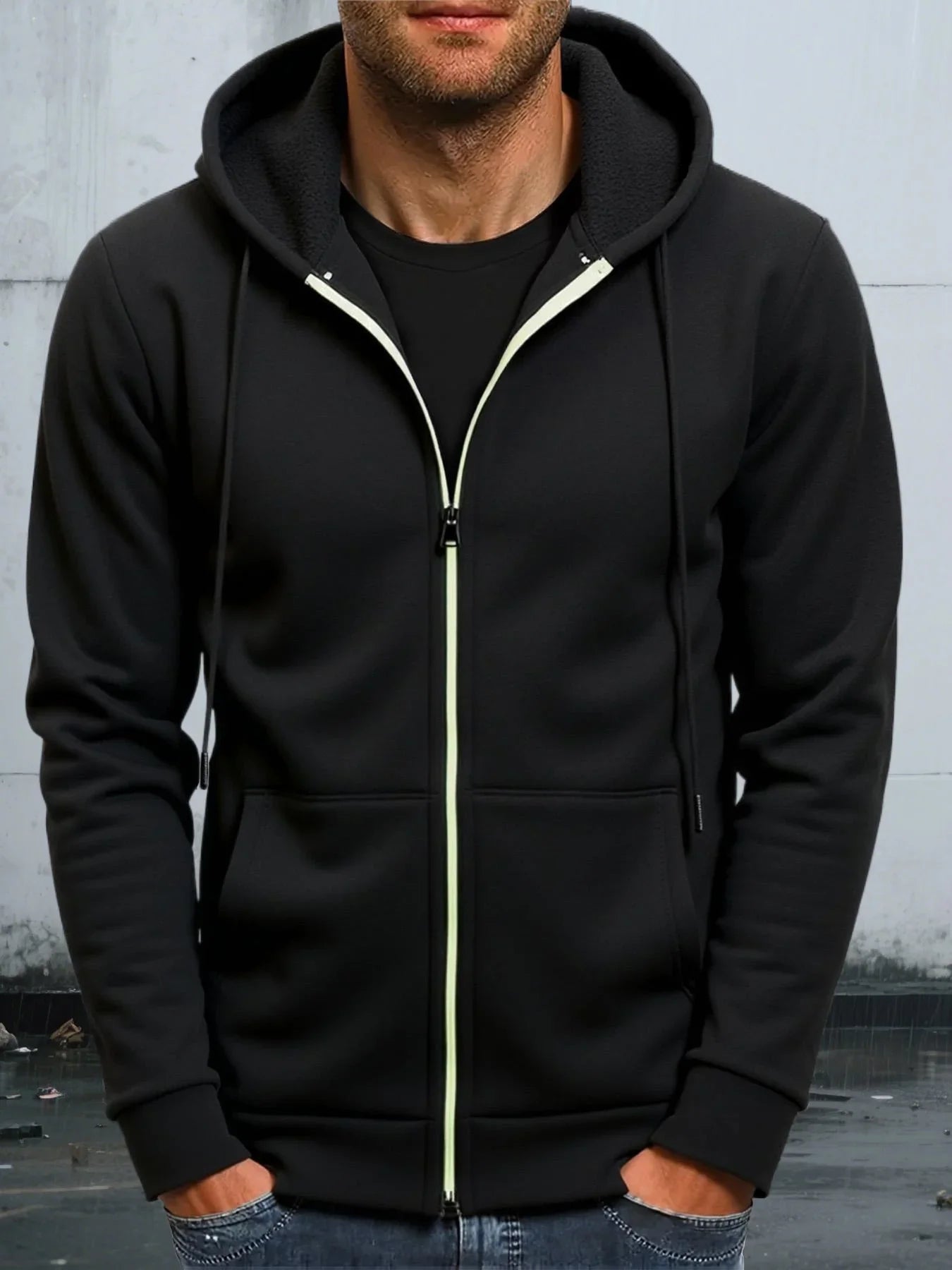 Outono casacos com capuz jaqueta para homens casual fecho de zíper moletom com capuz fino ajuste streetwear roupas esportivas masculinas