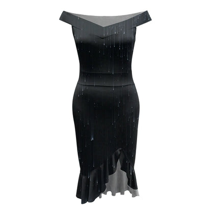 Vestido de festa feminino na altura do joelho, sexy fora do ombro, plissado dividido, bodycon monocromático, glitter, vestidos elegantes, moda feminina