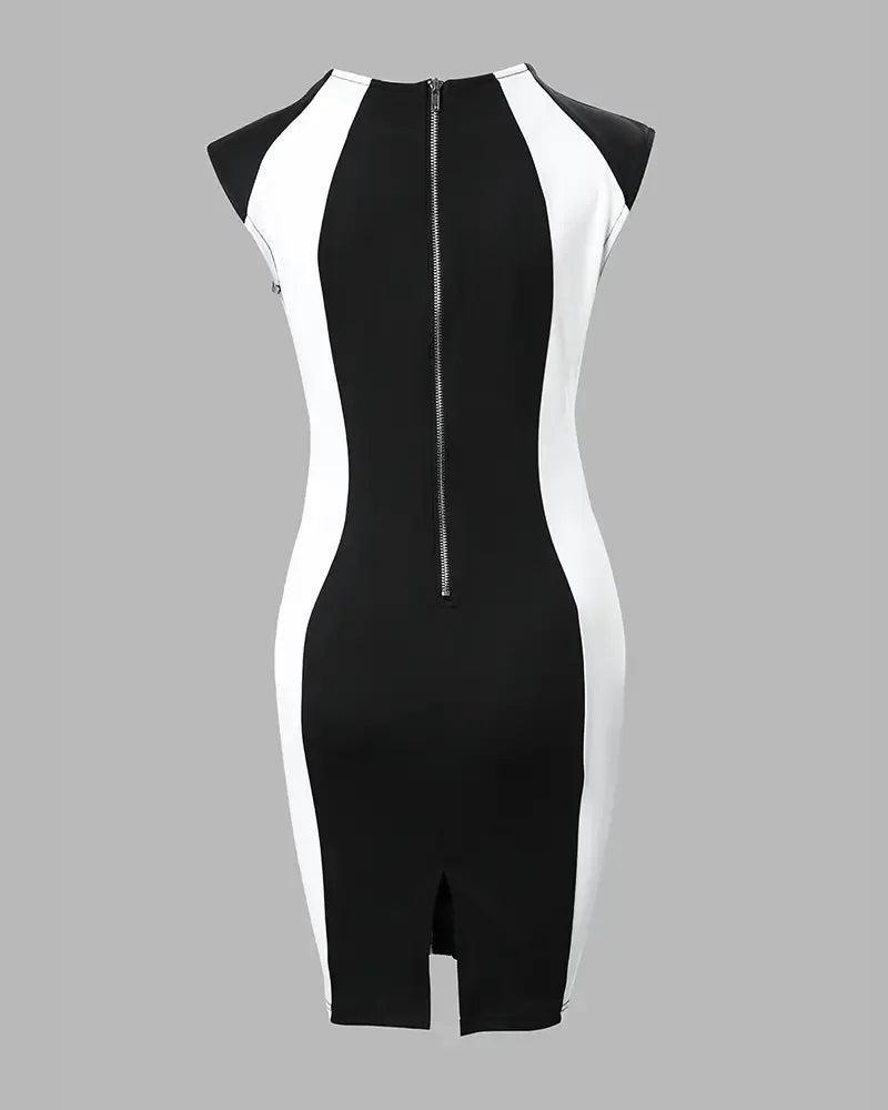 Mulheres elegantes vestidos de festa clube 2025 verão moda colorblock em torno do pescoço bodycon vestido sem mangas casual mini vestido preto