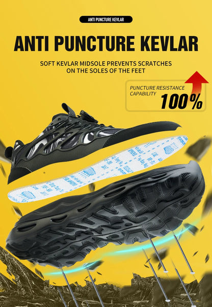 2025 botão rotativo sapatos de segurança homens anti esmagamento anti piercing sapatos de trabalho homens sapatos de dedo do pé de aço antiderrapante sapatos indestrutíveis