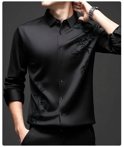 Outono inverno mais lã camisas masculinas impressão anti-rugas térmica turn-down colarinho manga longa banquete único breasted topos