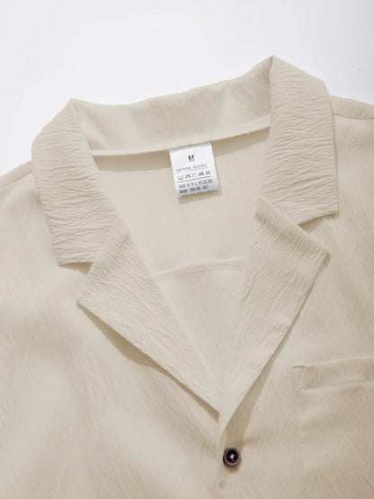 Camisas masculinas de manga curta verão cor sólida respirável solto camisas casuais praia férias estilo masculino topos camisetas