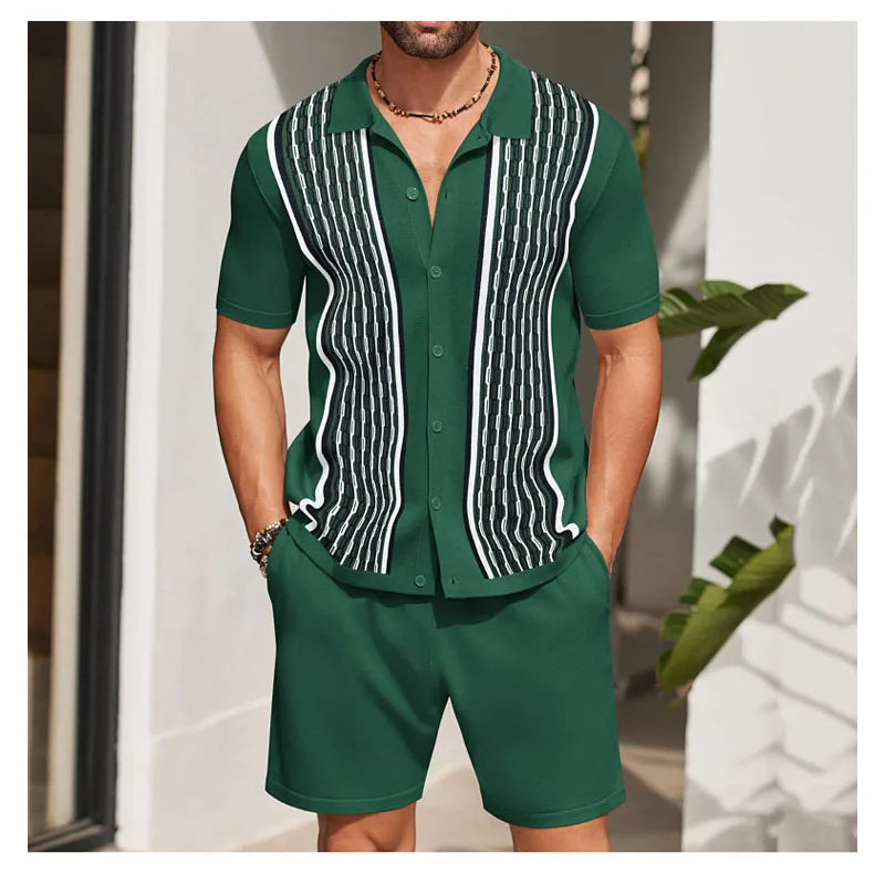 Conjunto de duas peças de seda gelo masculino manga curta, terno casual de negócios, roupa masculina, ginástica, alta qualidade, verão