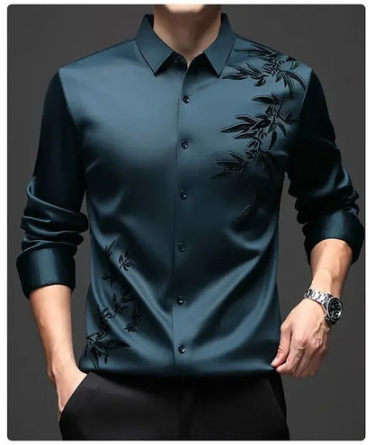 Outono inverno mais lã camisas masculinas impressão anti-rugas térmica turn-down colarinho manga longa banquete único breasted topos