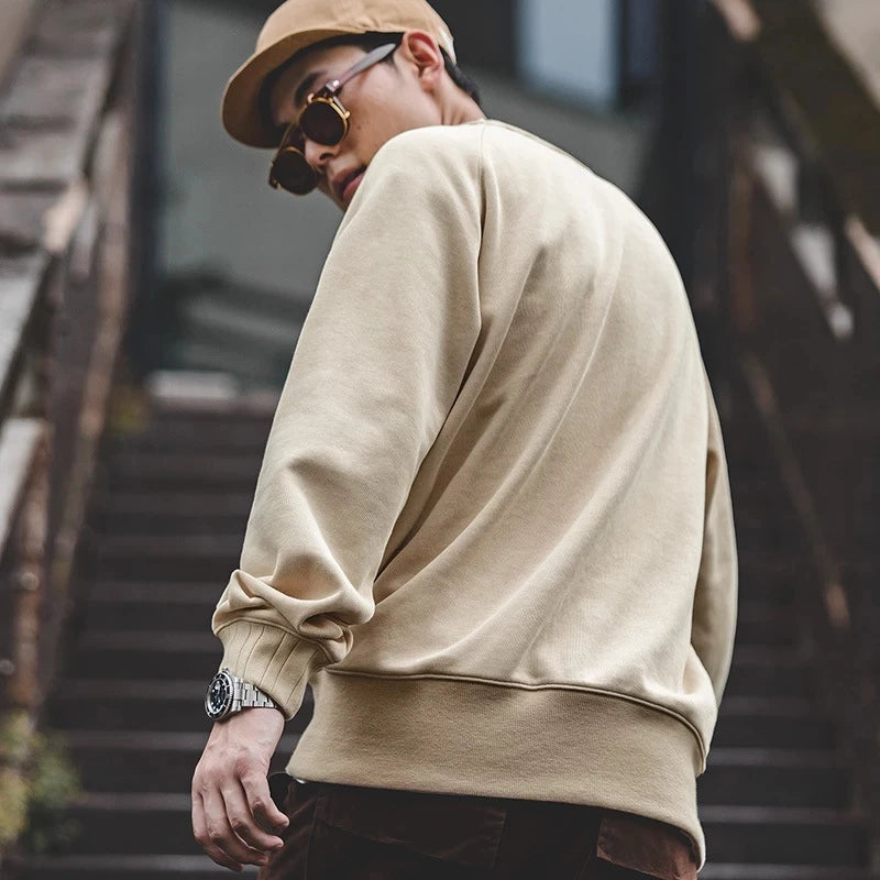 Maden-Hoodies grandes vintage masculino, moletom solto de algodão, monocromático, espesso, moletons quentes, casual, tricô, roupas masculinas