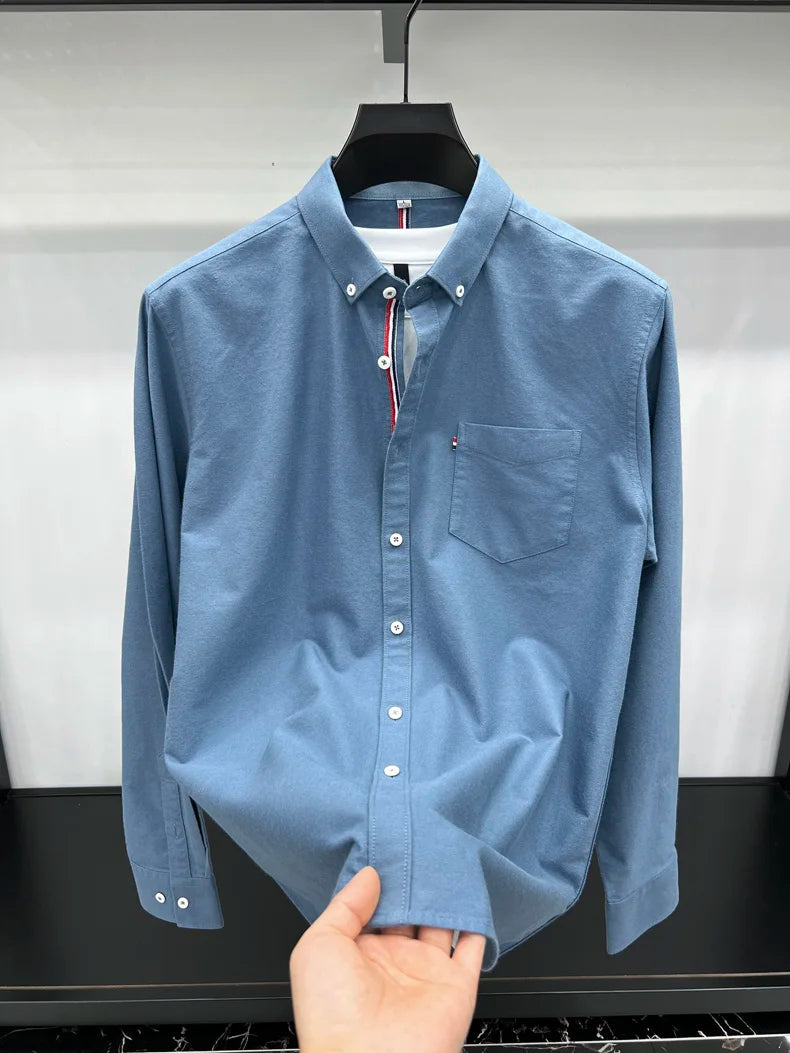 Novo 100% algodão camisa de manga comprida masculina designer marca primavera outono moda negócios confortável respirável topo roupas masculinas