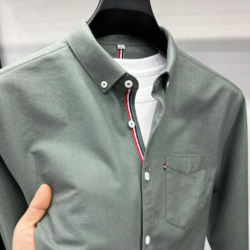 Novo 100% algodão camisa de manga comprida masculina designer marca primavera outono moda negócios confortável respirável topo roupas masculinas