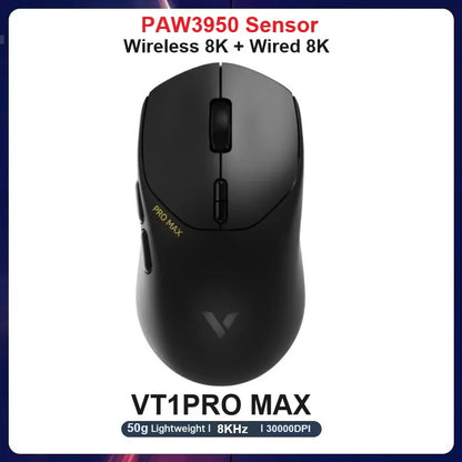 Rapoo vt3pro mouse para jogos sem fio 59g superleve 8khz taxa de pesquisa 26000 dpi paw3398 sensor óptico final longa vida útil da bateria