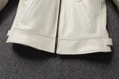Jaqueta de couro genuíno masculino lapela branca jaqueta de pele de bezerro natural casaco masculino fino ajuste camada superior jaqueta de motociclista