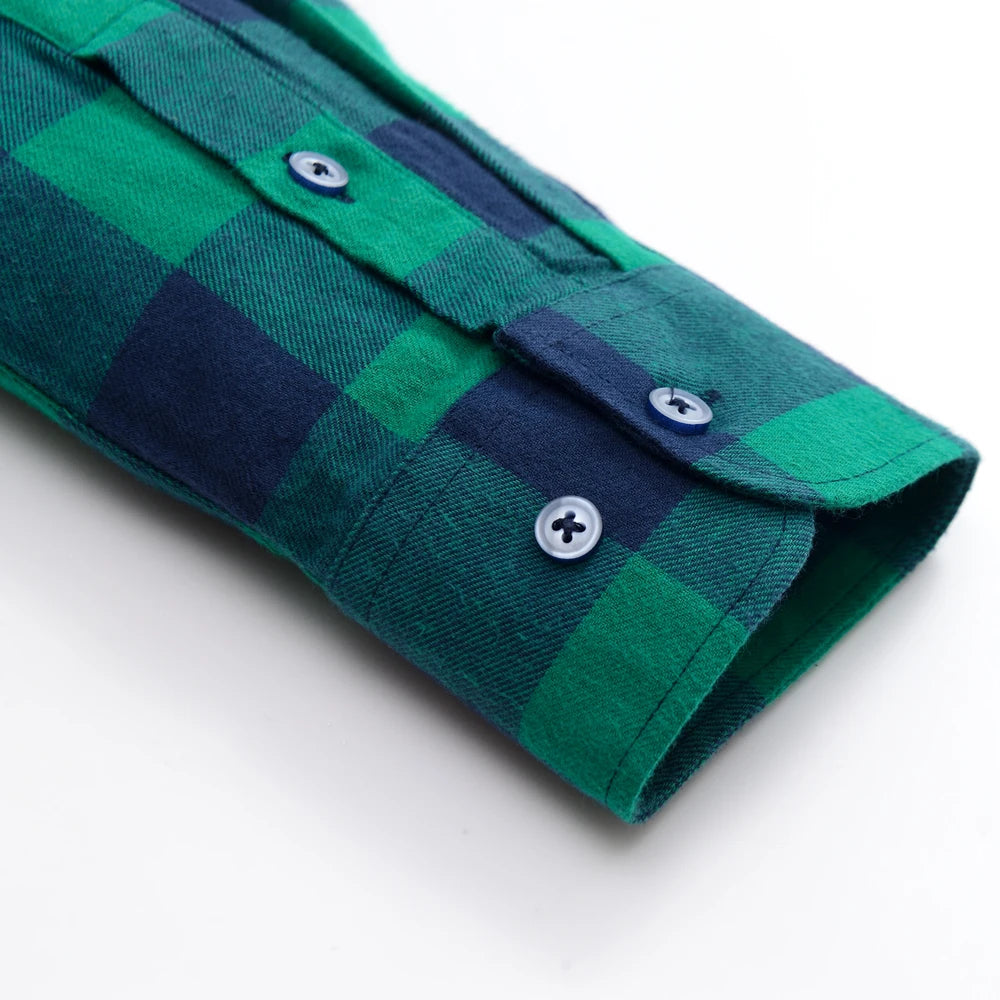 Moda masculina casual xadrez escovado camisa de manga longa, confortável 100% algodão botão para baixo fino ajuste grosso flanela camisas de outono